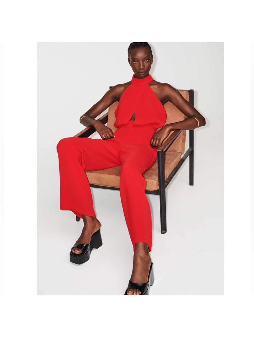 Zara Red Sleeveless Halter Jumpsuit
